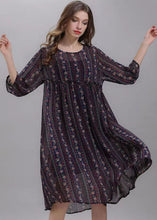 Load image into Gallery viewer, Bohemian Striped O Neck Wrinkled Patchwork Chiffon Dresses Half Sleeve