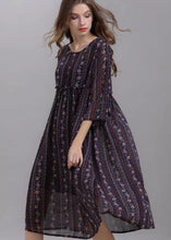 Load image into Gallery viewer, Bohemian Striped O Neck Wrinkled Patchwork Chiffon Dresses Half Sleeve