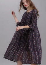 Load image into Gallery viewer, Bohemian Striped O Neck Wrinkled Patchwork Chiffon Dresses Half Sleeve