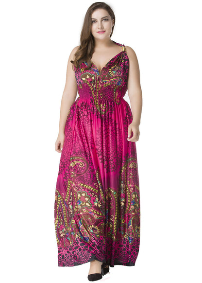 Bohemian V Neck Print Tunic Ice Size Long Dress Sleeveless