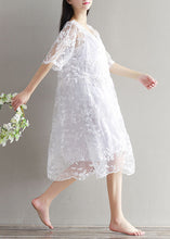 Load image into Gallery viewer, Bohemian White Embroideried Lace Patchwork Tulle Mid Dress Summer