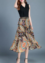 Load image into Gallery viewer, Bohemian Yellow Asymmetrical Ruffles Dotted Daisy Print Chiffon Skirts Summer