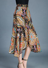 Load image into Gallery viewer, Bohemian Yellow Asymmetrical Ruffles Dotted Daisy Print Chiffon Skirts Summer