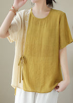 Bohemian Yellow Embroideried Patchwork Cotton Shirt Top Summer