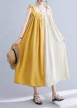 Load image into Gallery viewer, Bohemian Yellow Wrinkled Patchwork Cotton Summer Beach Dress Sleeveless