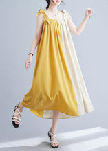 Load image into Gallery viewer, Bohemian Yellow Wrinkled Patchwork Cotton Summer Beach Dress Sleeveless