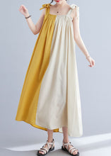 Load image into Gallery viewer, Bohemian Yellow Wrinkled Patchwork Cotton Summer Beach Dress Sleeveless