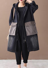 Load image into Gallery viewer, Bohemian denim black Fine tunic pattern Outfits hooded Large pockets winter women coats