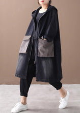 Load image into Gallery viewer, Bohemian denim black Fine tunic pattern Outfits hooded Large pockets winter women coats