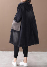 Load image into Gallery viewer, Bohemian denim black Fine tunic pattern Outfits hooded Large pockets winter women coats