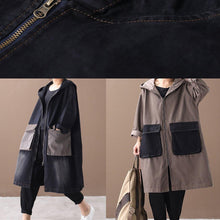 Load image into Gallery viewer, Bohemian denim black Fine tunic pattern Outfits hooded Large pockets winter women coats