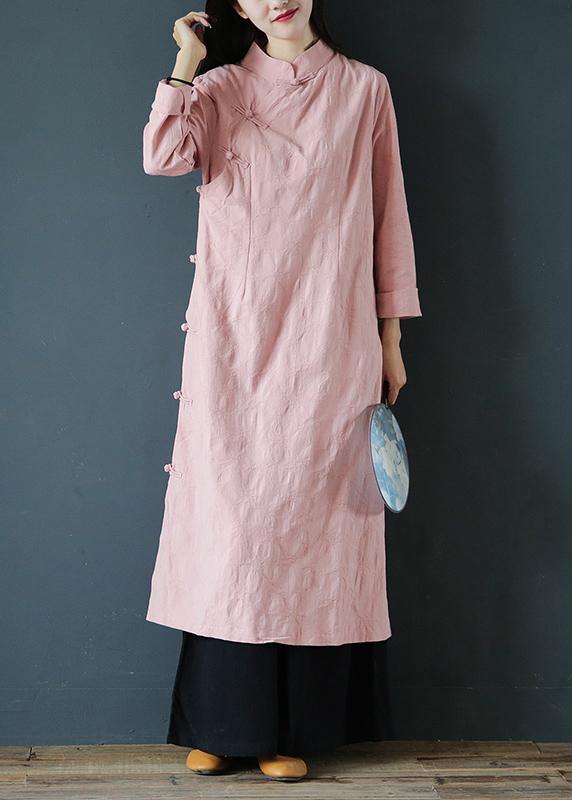 Bohemian pink Wardrobes stand collar Chinese Button Traveling Dress
