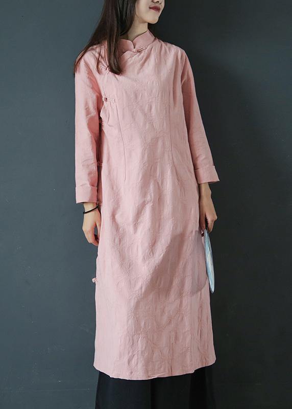 Bohemian pink Wardrobes stand collar Chinese Button Traveling Dress