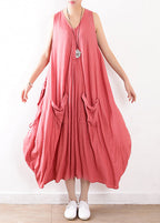 Bohemian pink linen Robes plus size Fabrics o neck Plus Size Clothing summer Dress