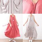 Bohemian pink linen Robes plus size Fabrics o neck Plus Size Clothing summer Dress