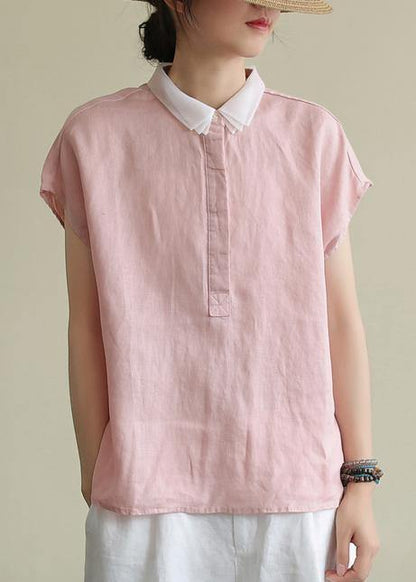 Bohemian pink linen clothes lapel side open short top