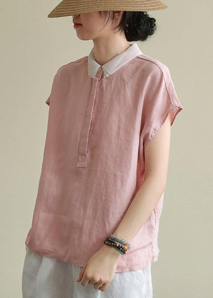 Bohemian pink linen clothes lapel side open short top