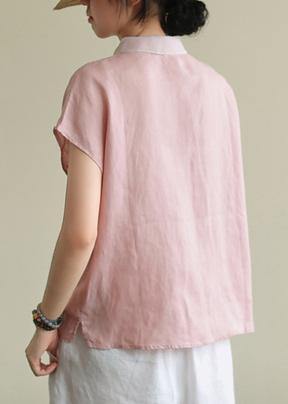 Bohemian pink linen clothes lapel side open short top