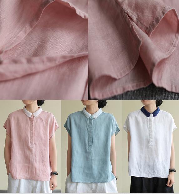 Bohemian pink linen clothes lapel side open short top