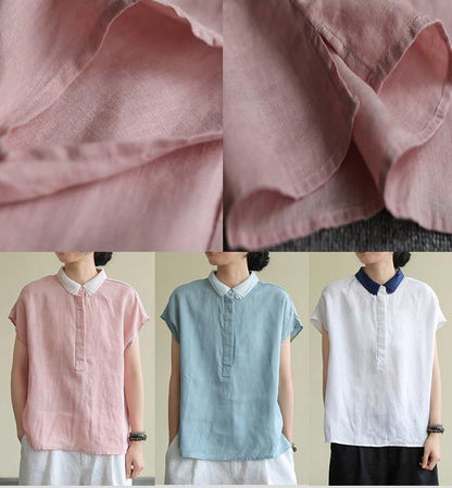 Bohemian pink linen clothes lapel side open short top