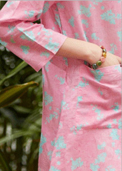 Bohemian pink print linen clothes For Women o neck pockets daily summer Dress