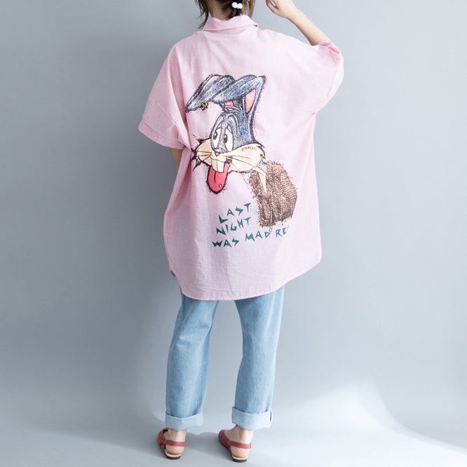 Bohemian pink striped Cotton clothes Sweets Outfits lapel embroidery daily Dresses