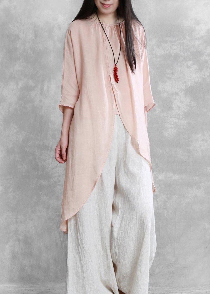 Bohemian pink tops women o neck asymmetric short blouses