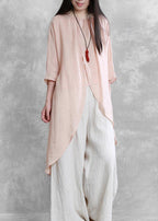 Bohemian pink tops women o neck asymmetric short blouses