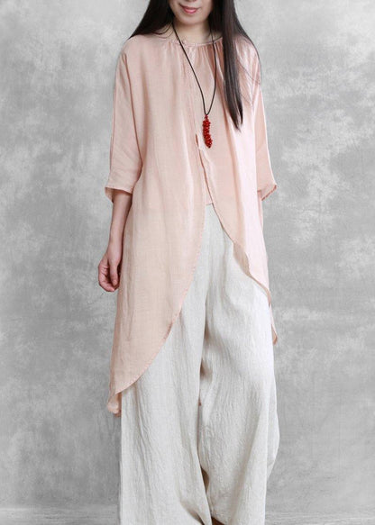 Bohemian pink tops women o neck asymmetric short blouses