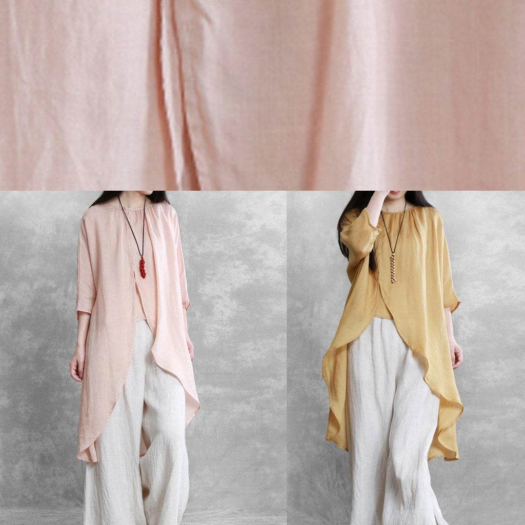 Bohemian pink tops women o neck asymmetric short blouses