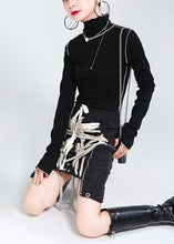 Load image into Gallery viewer, Boho Black Elastic Waist Drawstring Pockets Asymmetrical design Fall Skirts