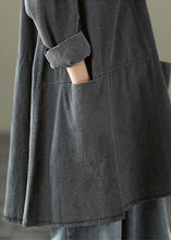 Load image into Gallery viewer, Boho Black Grey-flower O-Neck Pockets Denim Long Dresses Long Sleeve