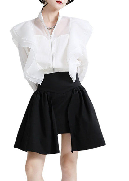 Boho Black High Waist Patchwork asymmetrical design Fall Skirt