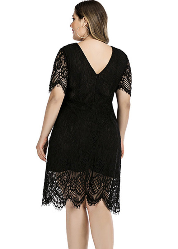 Boho Black Party Lace Mid Dress Short Sleeve
