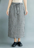 Boho Black Plaid Pockets Fall Tie Waist Skirt