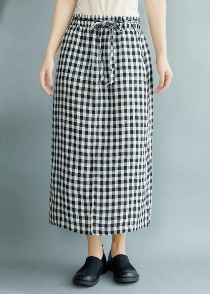 Boho Black Plaid Pockets Fall Tie Waist Skirt