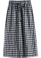 Boho Black Plaid Pockets Fall Tie Waist Skirt