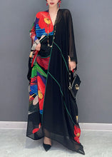 Load image into Gallery viewer, Boho Black V Neck Print Patchwork Chiffon Maxi Dress Summer