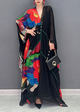 Load image into Gallery viewer, Boho Black V Neck Print Patchwork Chiffon Maxi Dress Summer