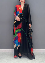 Load image into Gallery viewer, Boho Black V Neck Print Patchwork Chiffon Maxi Dress Summer