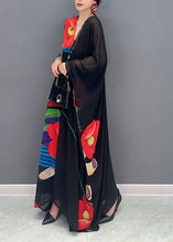 Load image into Gallery viewer, Boho Black V Neck Print Patchwork Chiffon Maxi Dress Summer