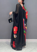 Load image into Gallery viewer, Boho Black V Neck Print Patchwork Chiffon Maxi Dress Summer