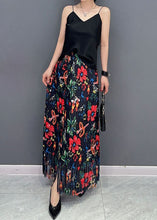 Load image into Gallery viewer, Boho Black Wrinkled Tasseled Floral Print Cotton Skirts Spring