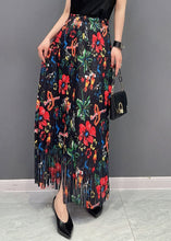 Load image into Gallery viewer, Boho Black Wrinkled Tasseled Floral Print Cotton Skirts Spring