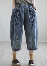 Load image into Gallery viewer, Boho Blue Embroideried Summer Denim Pants