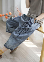 Load image into Gallery viewer, Boho Blue Embroideried Summer Denim Pants