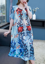 Load image into Gallery viewer, Boho Blue O Neck Print Patchwork Chiffon Dresses Summer