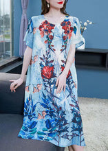 Load image into Gallery viewer, Boho Blue O Neck Print Patchwork Chiffon Dresses Summer