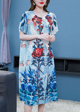 Load image into Gallery viewer, Boho Blue O Neck Print Patchwork Chiffon Dresses Summer