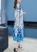 Load image into Gallery viewer, Boho Blue O Neck Print Patchwork Chiffon Dresses Summer